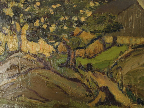 Jane Van Every, Untitled Landscape. Oil on Board, Undated. HWHG Permanent Collection.This landscape painting was originally owned by the donor’s mother, who attended teas hosted by Phoebe Watson.