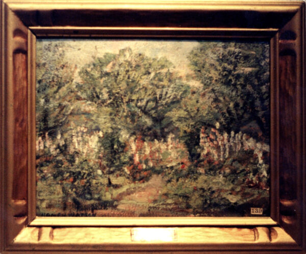 The Homer Watson painting Phoebe’s Garden (c.1930) on display at Homer Watson House & Gallery in 1999. Private Collection.