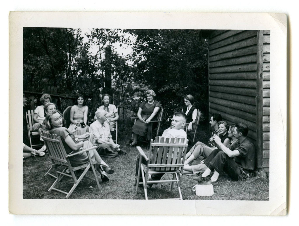 Cocktail Hour by Cabins, 1952. Don Schildroth Collection.