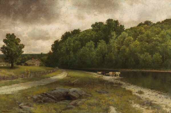 Homer Watson, On the River at Doon, 1885, oil on canvas, 61 x 91.6 cm, National Gallery of Canada, Ottawa. This painting was said to be similar to Watson’s Flitting Shadows, which is unlocated.