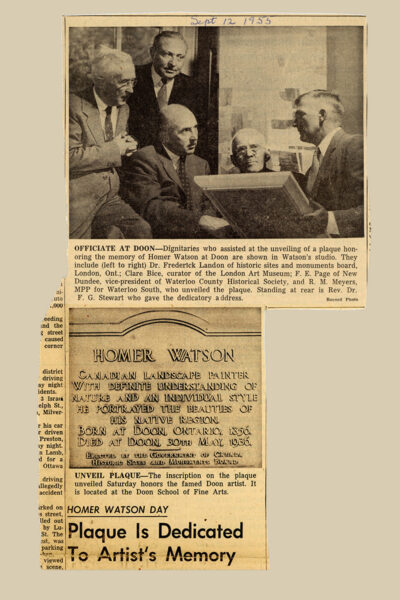newspaper clipping about the new Homer Watson Historical Plaque
