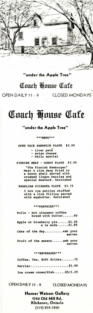 The menu for the Coach House Café.