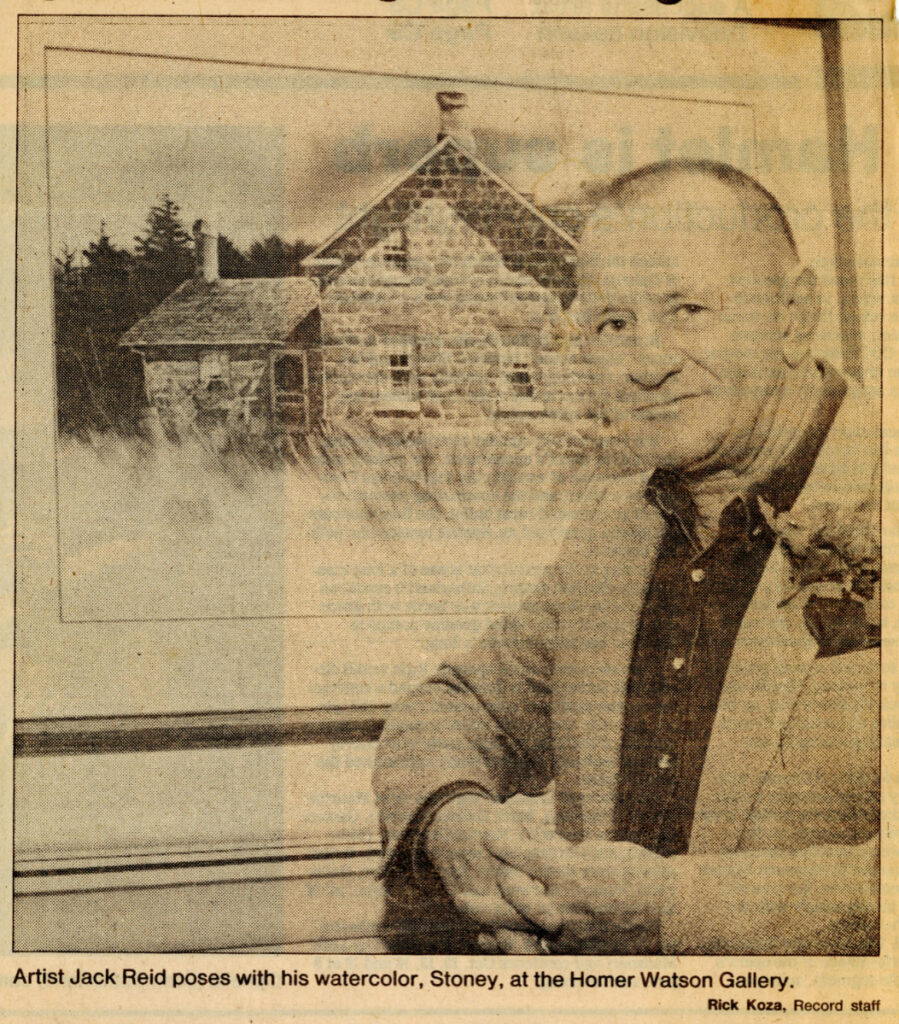 Kitchener-Waterloo Record, October 8, 1985. While the Cayleys owned the property, artist Jack Reid stayed in the coach house to create his watercolours. He was greatly inspired there and ranked the paintings completed in the building among some of his best.