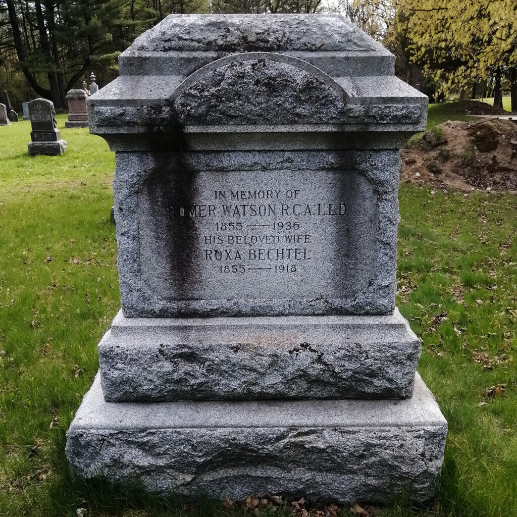 Homer and Roxa Watson’s tombstone at Doon Presbyterian cemetery. Photographed by HWHG staff.