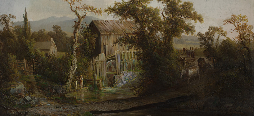 Closeup of Homer Watson painting called The Old Mill